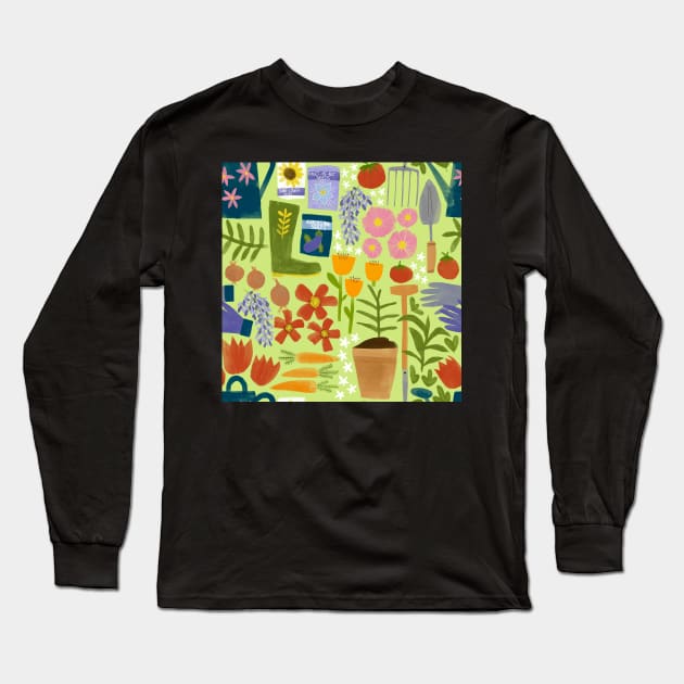 Gardening repeat pattern Long Sleeve T-Shirt by Kimmygowland